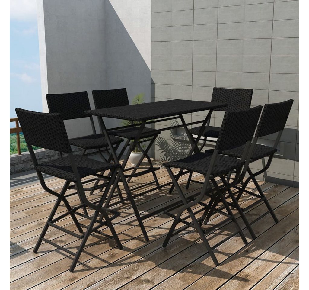 furnicato Garten-Essgruppe 7-tlg. Klappbar Stahl Poly Rattan Schwarz von furnicato