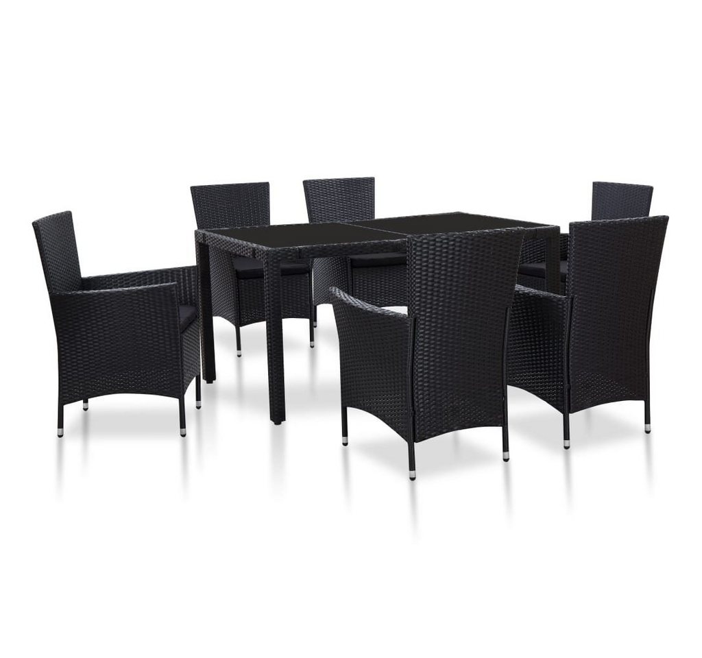 furnicato Garten-Essgruppe 7-tlg. Poly Rattan Schwarz von furnicato