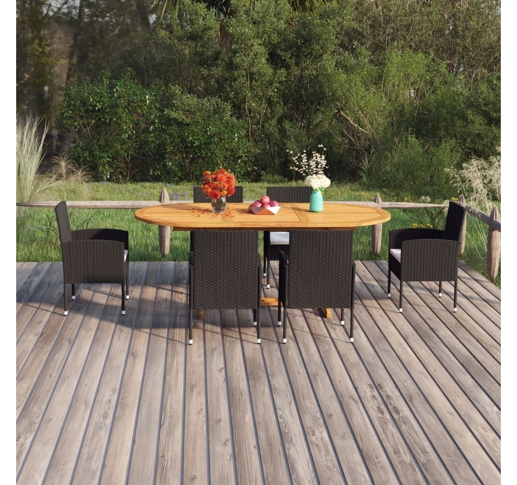 furnicato Garten-Essgruppe 7-tlg. Poly Rattan Schwarz von furnicato