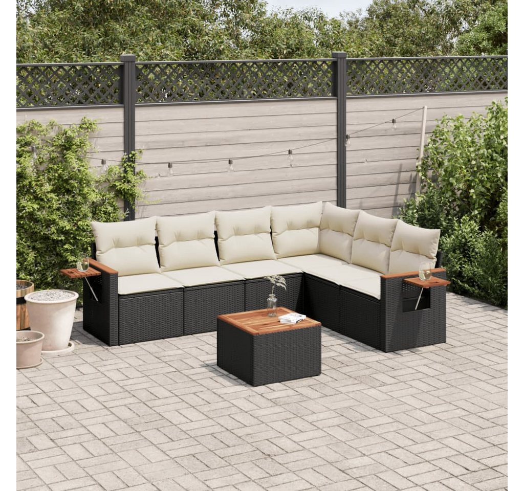 furnicato Garten-Essgruppe 7-tlg. Garten-Sofagarnitur mit Kissen Schwarz Poly Rattan, (Lounge-Set, 1-tlg) von furnicato