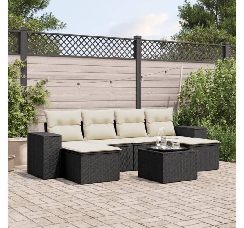 furnicato Garten-Essgruppe 7-tlg. Garten-Sofagarnitur mit Kissen Schwarz Poly Rattan, (Lounge-Set, 1-tlg) von furnicato
