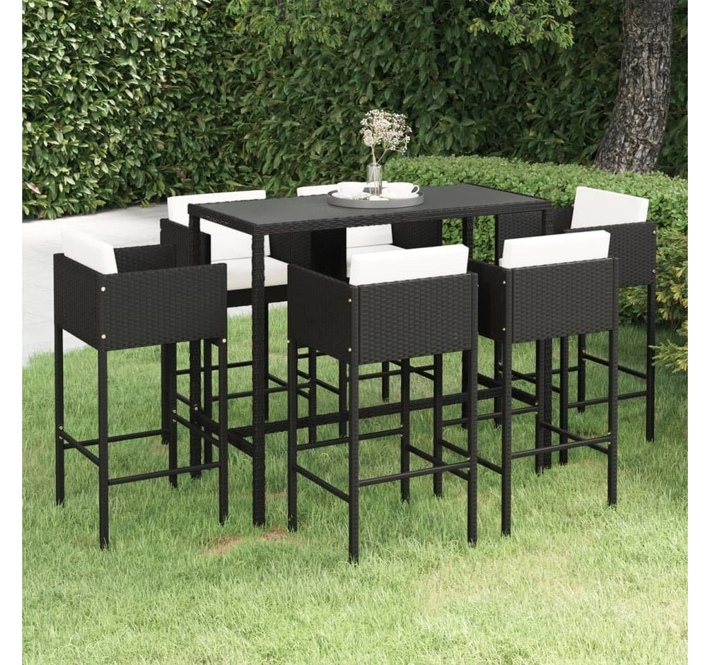 furnicato Garten-Essgruppe 7-tlg. Gartenbar-Set mit Kissen Poly Rattan Schwarz von furnicato