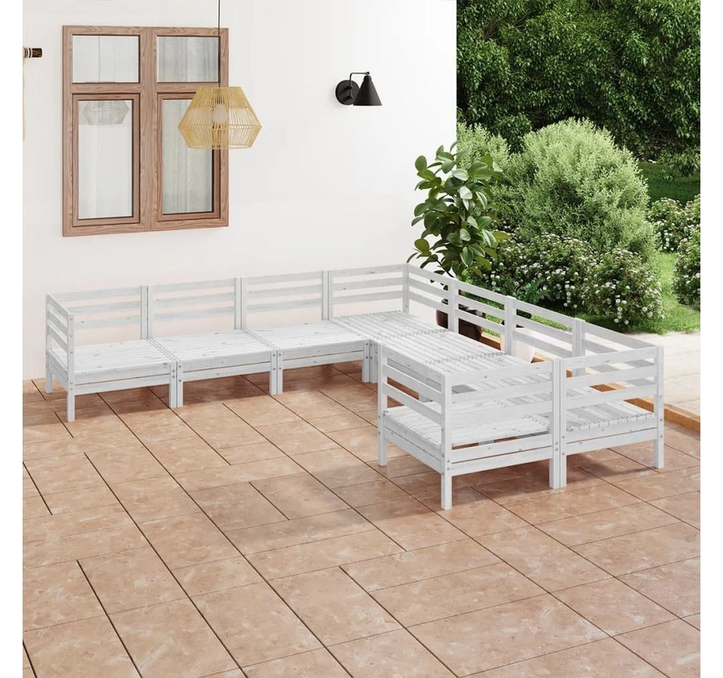 furnicato Garten-Essgruppe 8-tlg. Garten-Lounge-Set Massivholz Kiefer Weiß von furnicato