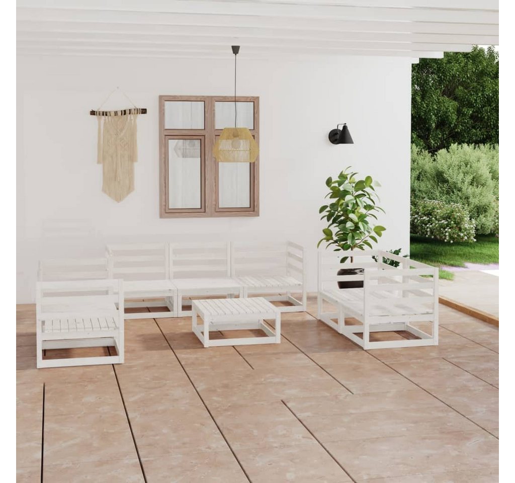 furnicato Garten-Essgruppe 8-tlg. Garten-Lounge-Set Weiß Massivholz Kiefer von furnicato