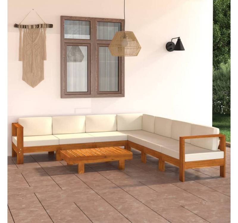 furnicato Garten-Essgruppe 8-tlg. Garten-Lounge-Set mit Creme Auflagen Massivholz Akazie von furnicato