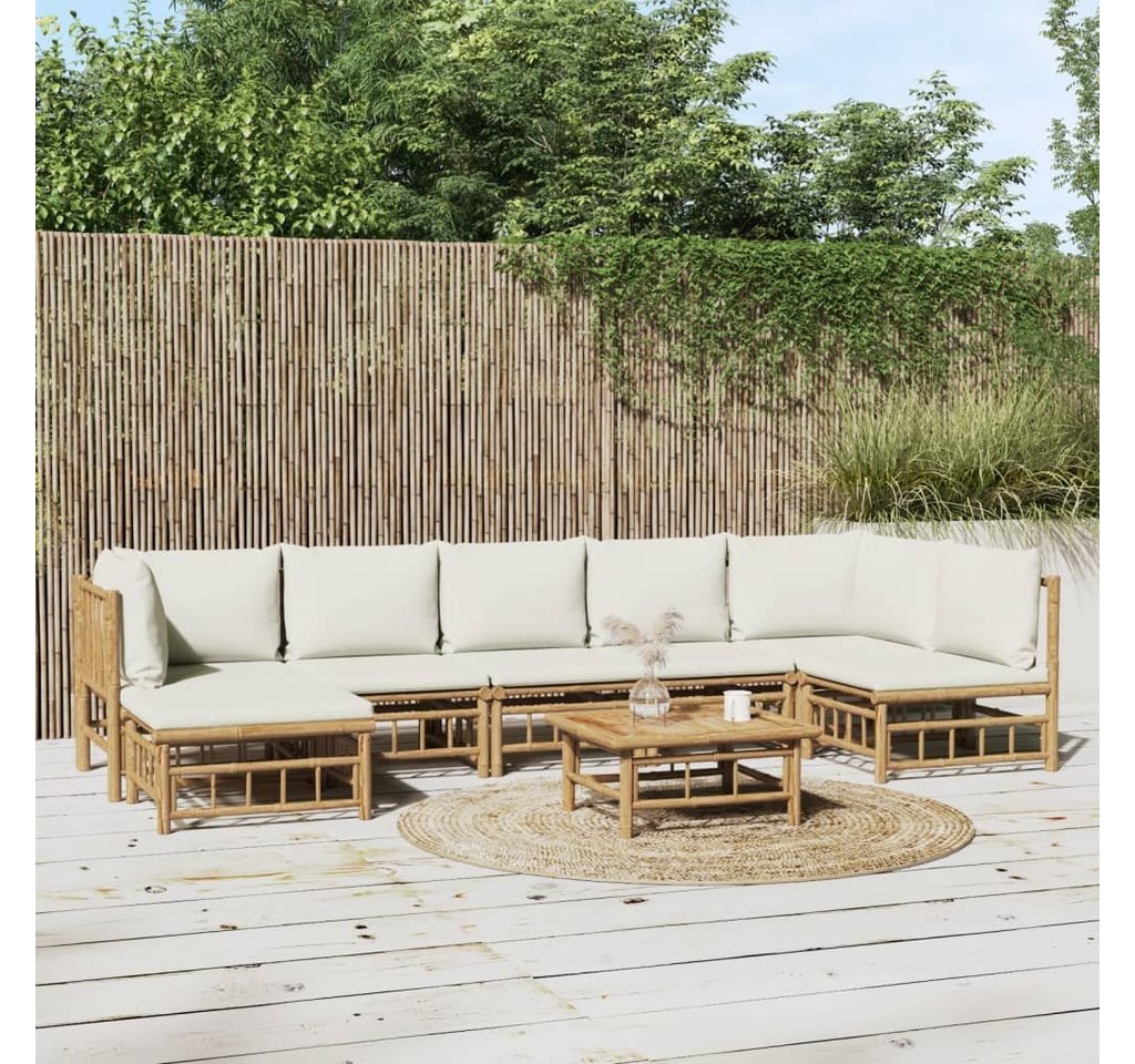 furnicato Garten-Essgruppe 8-tlg. Garten-Lounge-Set mit Cremeweißen Kissen Bambus von furnicato