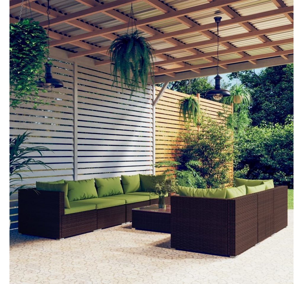 furnicato Garten-Essgruppe 8-tlg. Garten-Lounge-Set mit Kissen Poly Rattan Braun von furnicato