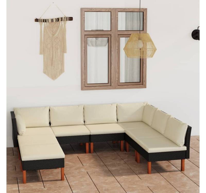 furnicato Garten-Essgruppe 8-tlg. Garten-Lounge-Set mit Kissen Poly Rattan Schwarz von furnicato