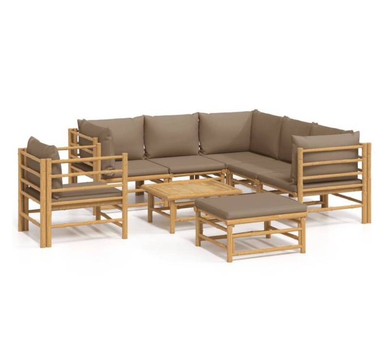 furnicato Garten-Essgruppe 8-tlg. Garten-Lounge-Set mit Kissen Taupe Bambus von furnicato