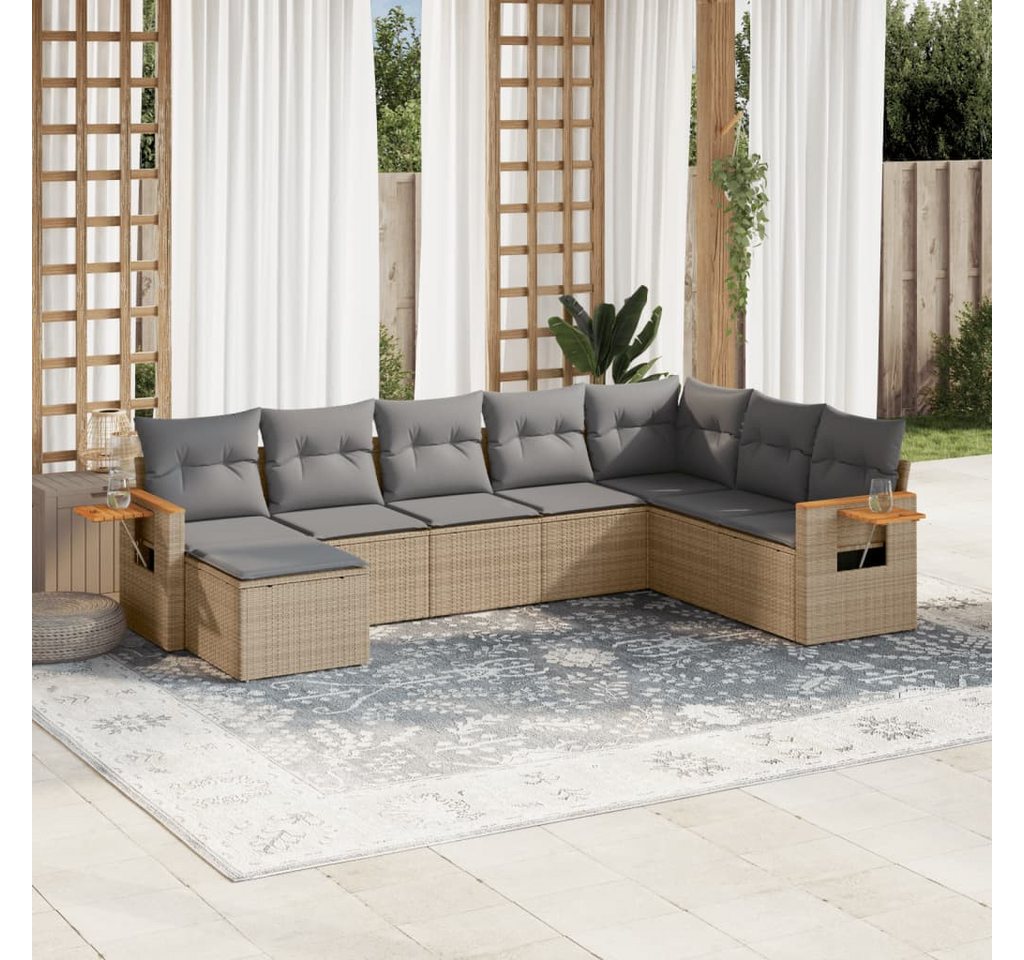 furnicato Garten-Essgruppe 8-tlg. Garten-Sofagarnitur mit Kissen Beige Poly Rattan, (Lounge-Set, 1-tlg) von furnicato