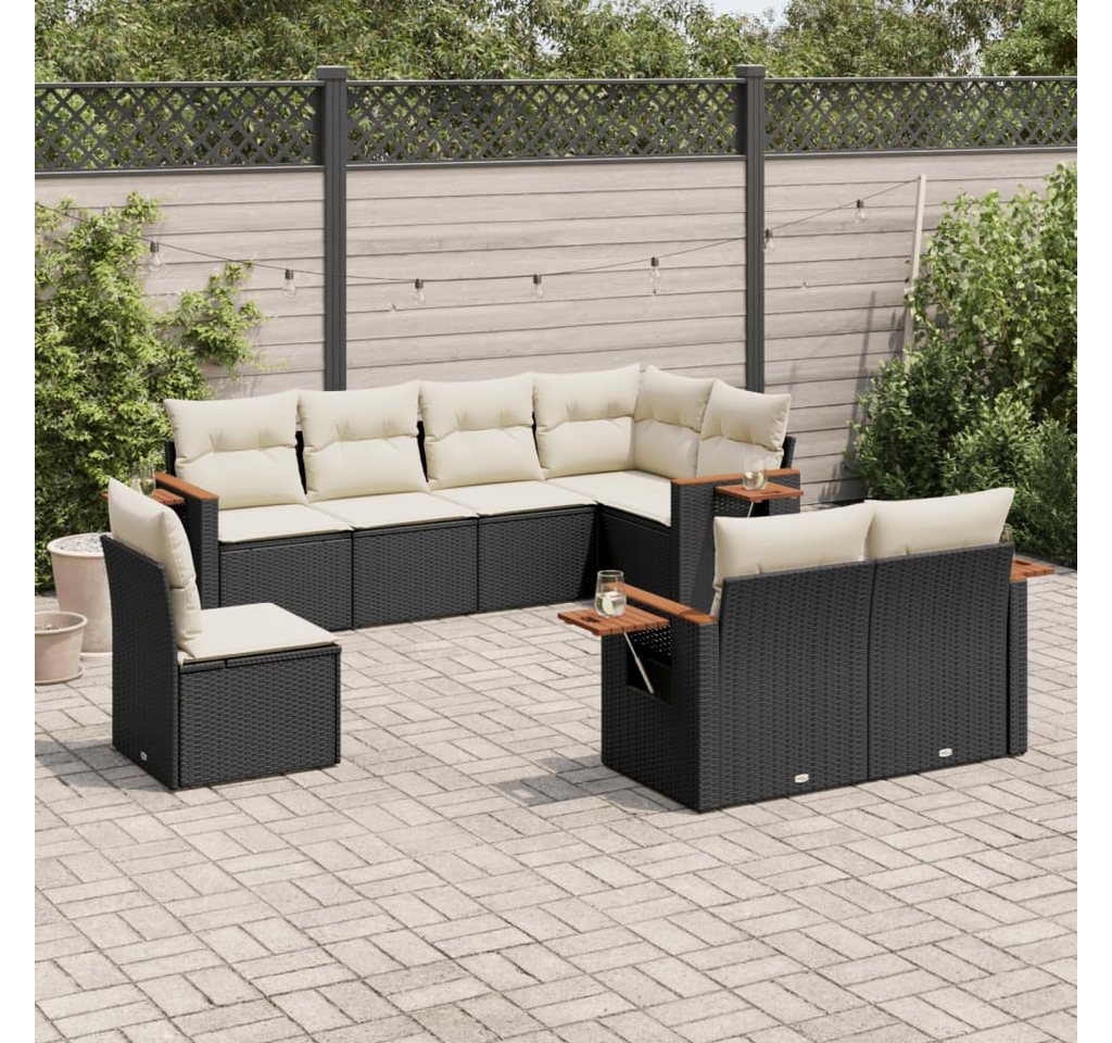 furnicato Garten-Essgruppe 8-tlg. Garten-Sofagarnitur mit Kissen Schwarz Poly Rattan, (Lounge-Set, 1-tlg) von furnicato