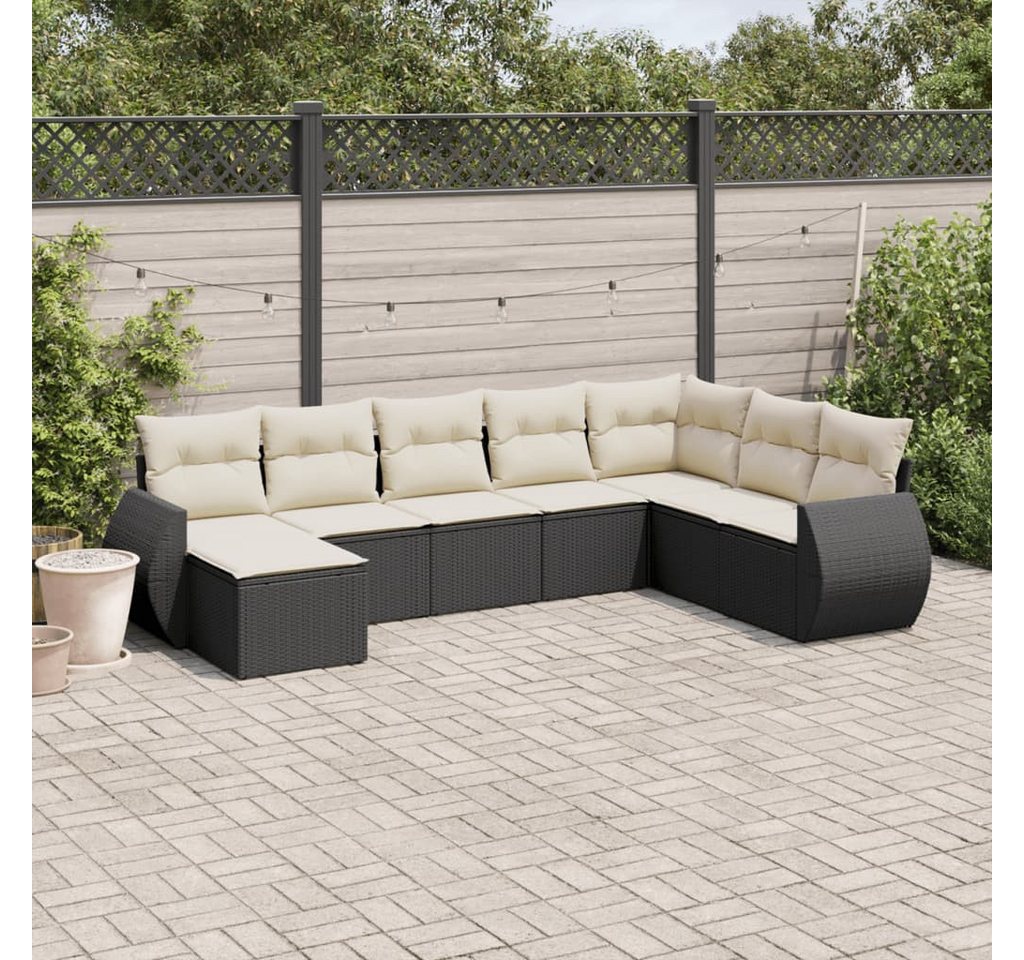 furnicato Garten-Essgruppe 8-tlg. Garten-Sofagarnitur mit Kissen Schwarz Poly Rattan, (Lounge-Set, 1-tlg) von furnicato