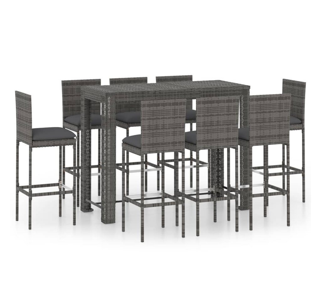 furnicato Garten-Essgruppe 9-tlg. Garten-Bar-Set mit Anthrazit Kissen Poly Rattan von furnicato