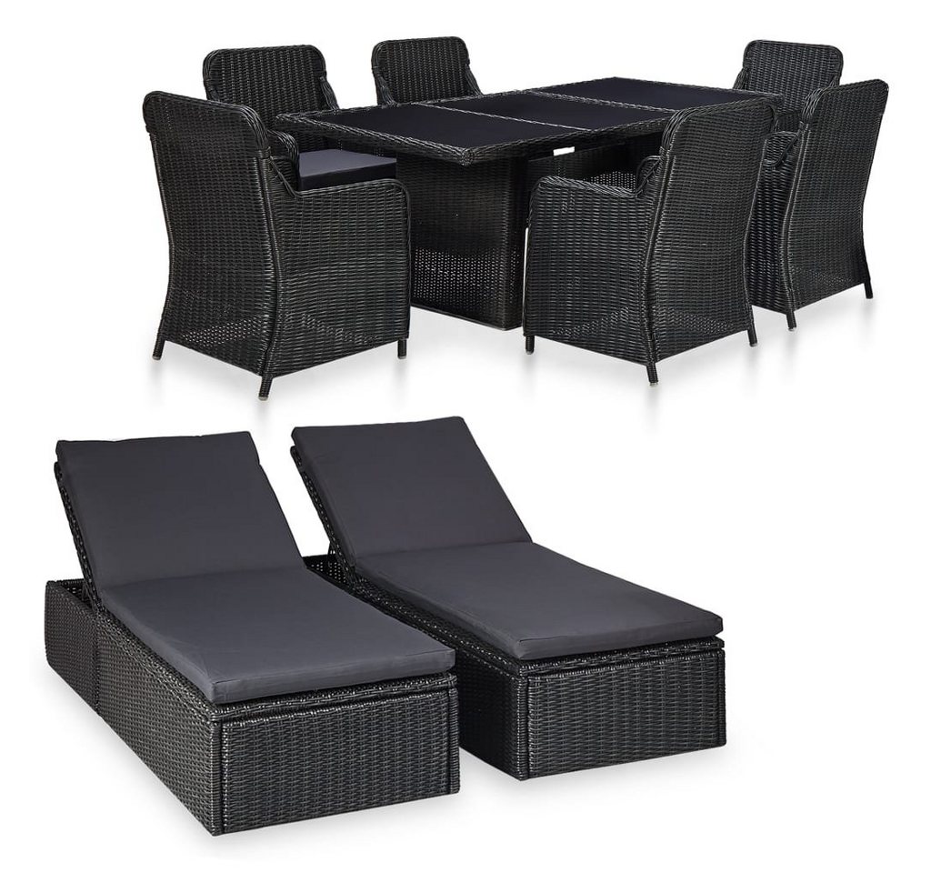 furnicato Garten-Essgruppe 9-tlg. Poly Rattan Schwarz von furnicato