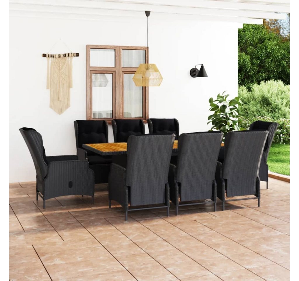 furnicato Garten-Essgruppe 9-tlg. mit Auflagen Poly Rattan Dunkelgrau von furnicato