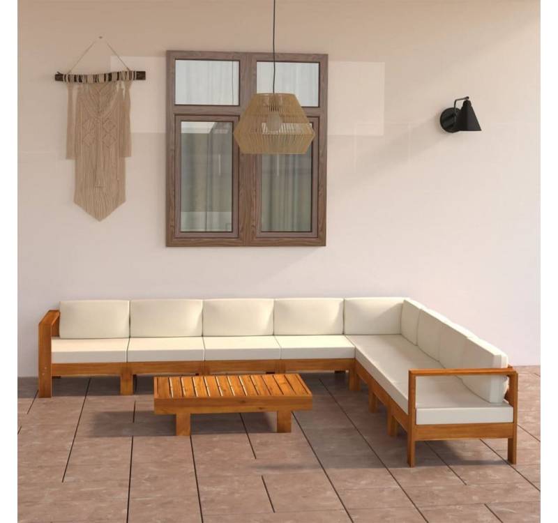 furnicato Garten-Essgruppe 9-tlg. Garten-Lounge-Set mit Creme Auflagen Massivholz Akazie von furnicato