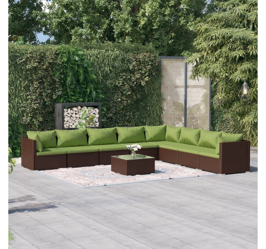 furnicato Garten-Essgruppe 9-tlg. Garten-Lounge-Set mit Kissen Poly Rattan Braun von furnicato