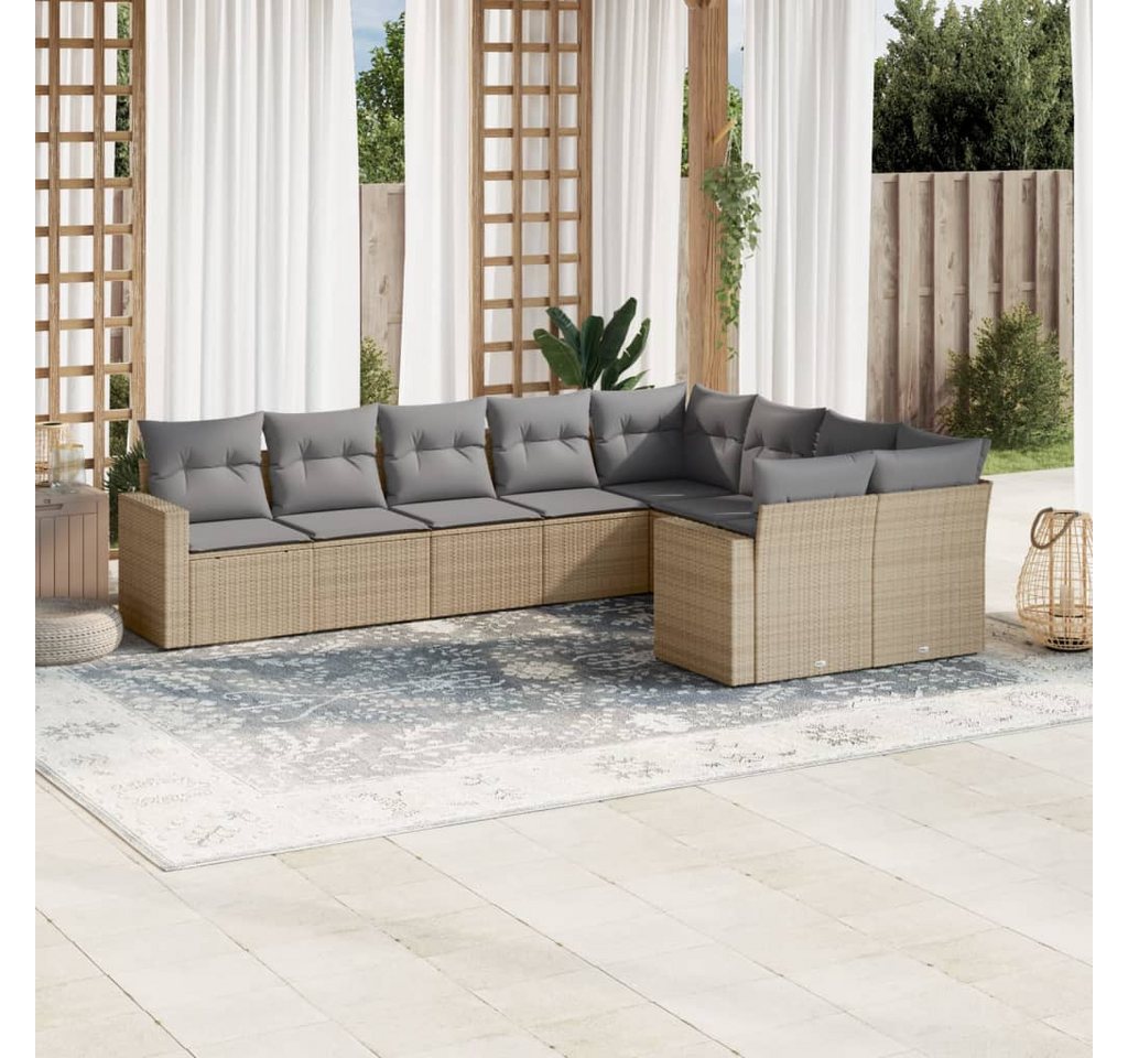 furnicato Garten-Essgruppe 9-tlg. Garten-Sofagarnitur mit Kissen Beige Poly Rattan, (Lounge-Set, 1-tlg) von furnicato