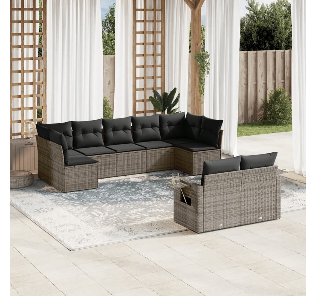 furnicato Garten-Essgruppe 9-tlg. Garten-Sofagarnitur mit Kissen Grau Poly Rattan, (1-tlg) von furnicato