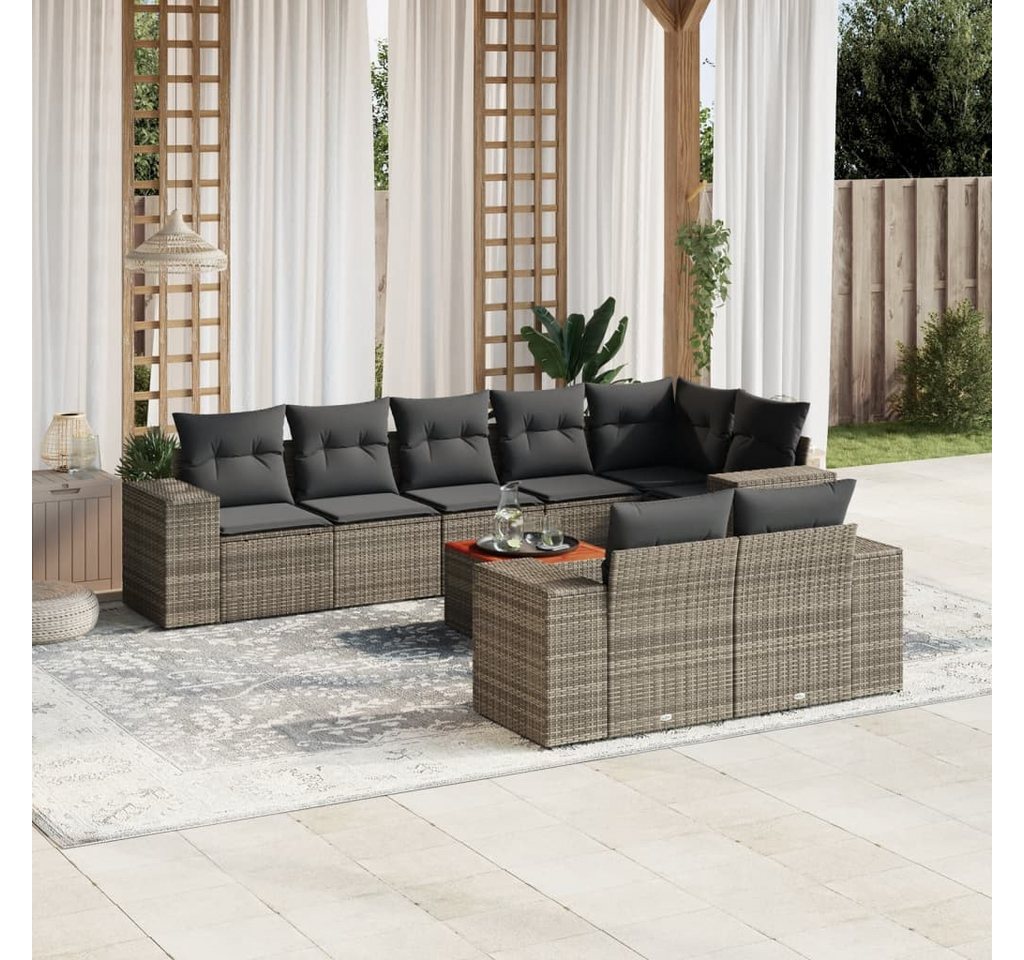 furnicato Garten-Essgruppe 9-tlg. Garten-Sofagarnitur mit Kissen Grau Poly Rattan, (Lounge-Set, 1-tlg) von furnicato