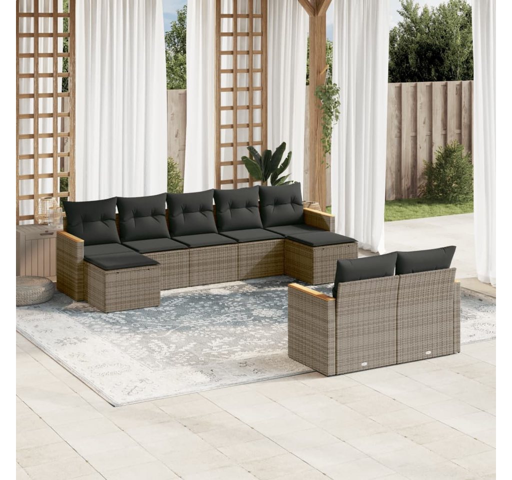 furnicato Garten-Essgruppe 9-tlg. Garten-Sofagarnitur mit Kissen Grau Poly Rattan, (Lounge-Set, 1-tlg) von furnicato