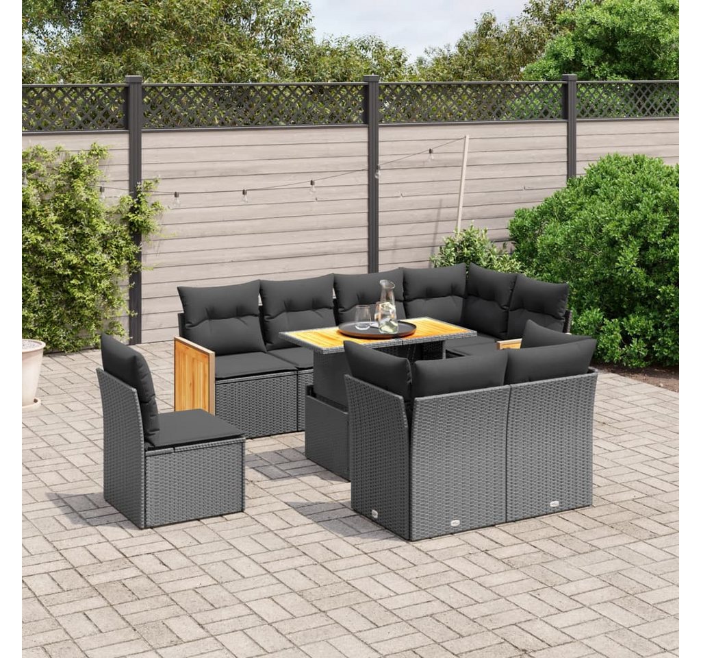 furnicato Garten-Essgruppe 9-tlg. Garten-Sofagarnitur mit Kissen Schwarz Poly Rattan, (1-tlg) von furnicato