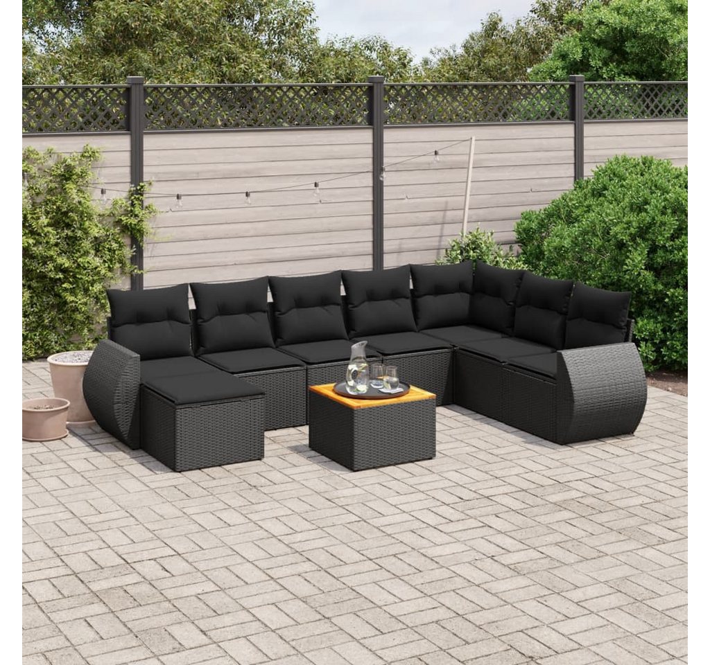 furnicato Garten-Essgruppe 9-tlg. Garten-Sofagarnitur mit Kissen Schwarz Poly Rattan, (Lounge-Set, 1-tlg) von furnicato