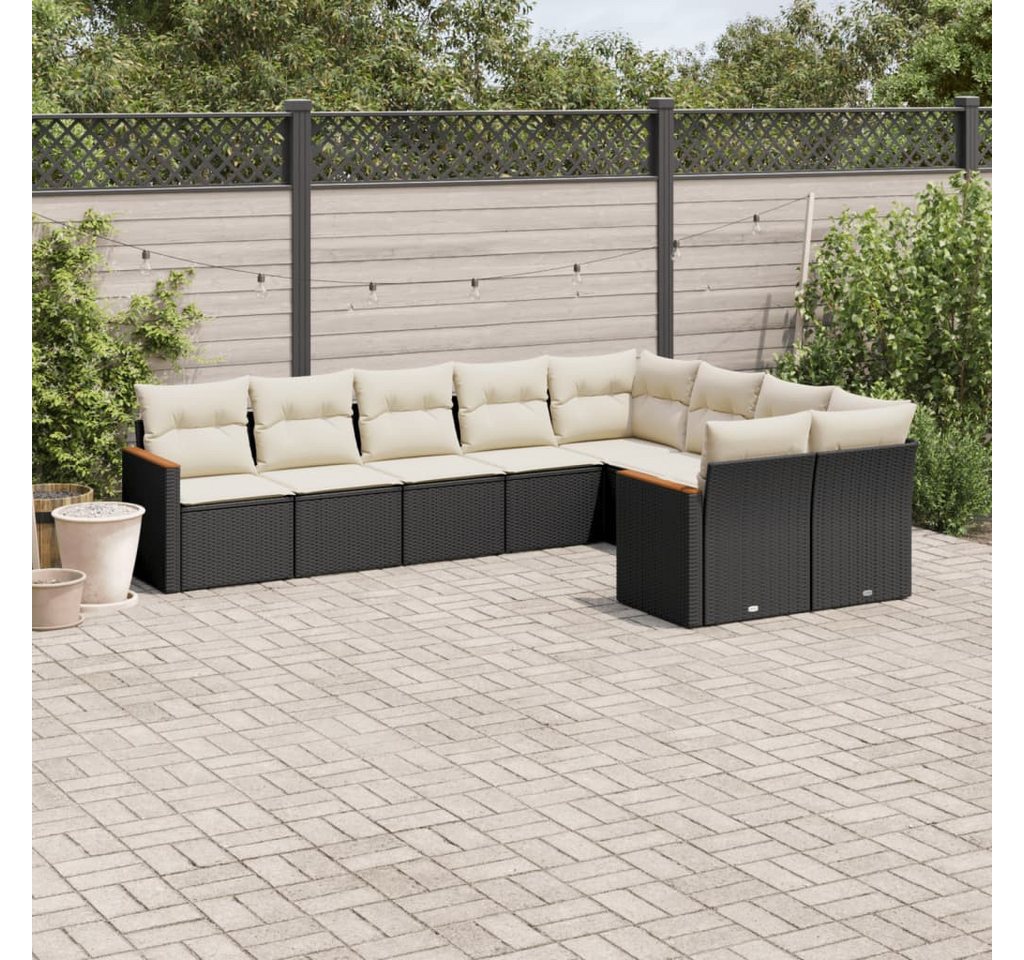 furnicato Garten-Essgruppe 9-tlg. Garten-Sofagarnitur mit Kissen Schwarz Poly Rattan, (Lounge-Set, 1-tlg) von furnicato