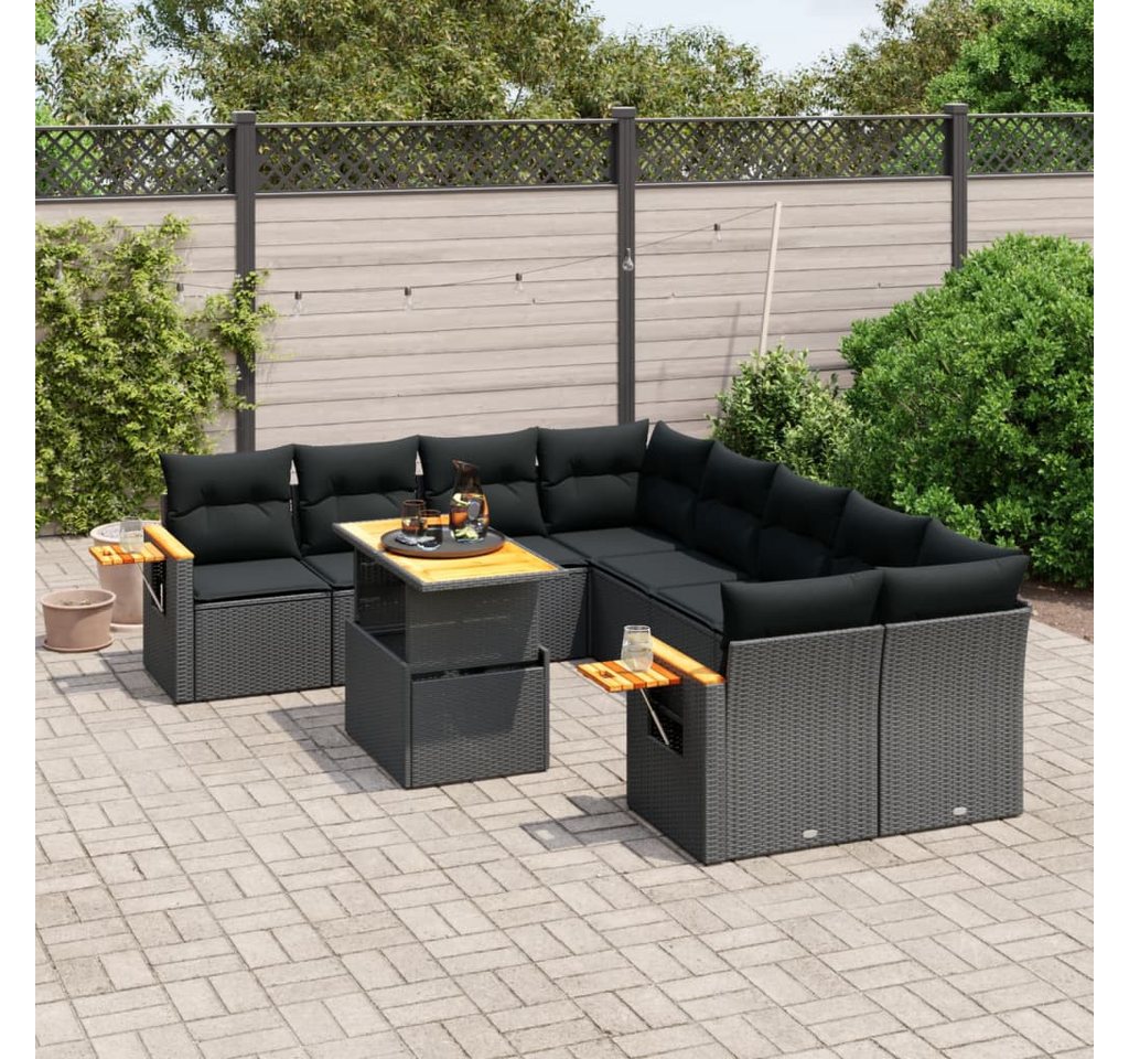 furnicato Garten-Essgruppe 9-tlg. Garten-Sofagarnitur mit Kissen Schwarz Poly Rattan, (Lounge-Set, 1-tlg) von furnicato