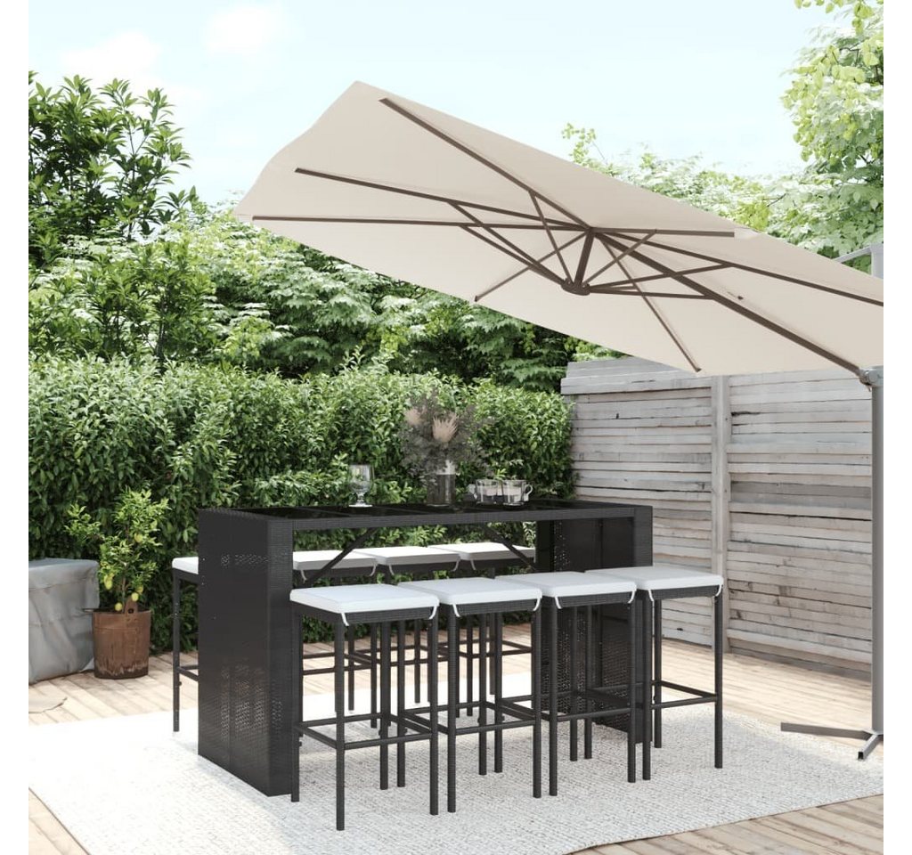 furnicato Garten-Essgruppe 9-tlg. Gartenbar-Set mit Kissen Schwarz Poly Rattan von furnicato