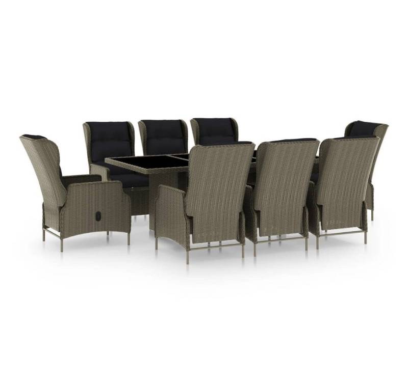 furnicato Garten-Essgruppe 9-tlg. mit Auflagen Poly Rattan Braun, (1-tlg) von furnicato