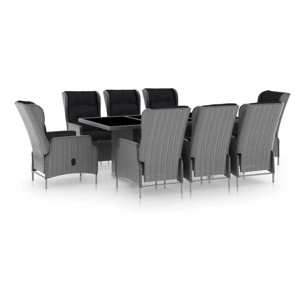 furnicato Garten-Essgruppe 9-tlg. mit Auflagen Poly Rattan Hellgrau, (1-tlg) von furnicato