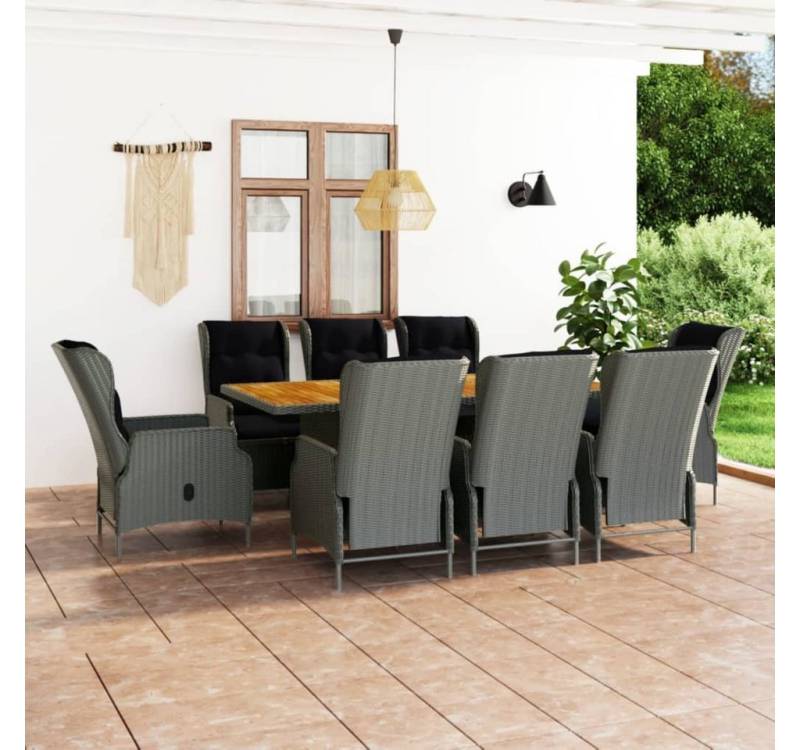 furnicato Garten-Essgruppe 9-tlg. mit Auflagen Poly Rattan Hellgrau, (1-tlg) von furnicato