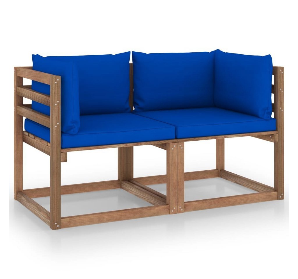 furnicato Garten-Essgruppe Garten-Palettensofa 2-Sitzer mit Kissen in Blau Kiefernholz von furnicato