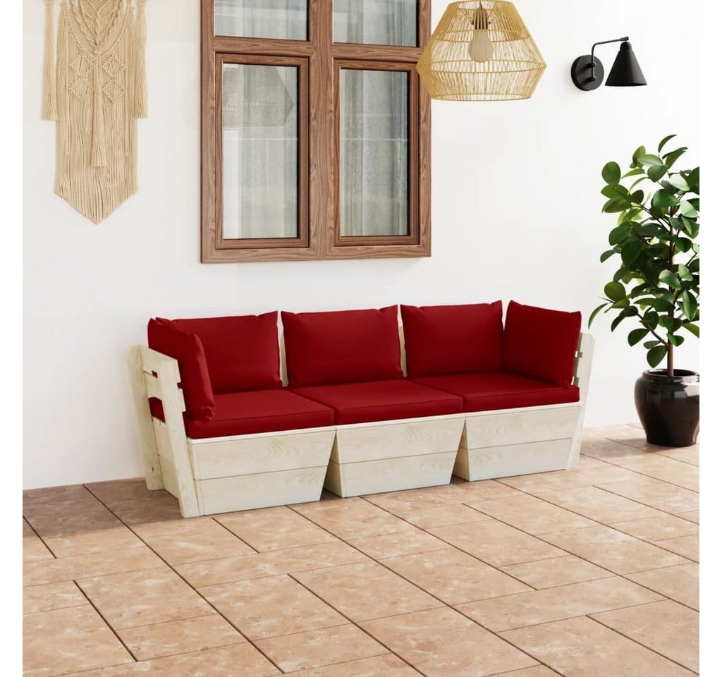 furnicato Garten-Essgruppe Garten-Palettensofa 3-Sitzer mit Kissen Fichtenholz von furnicato