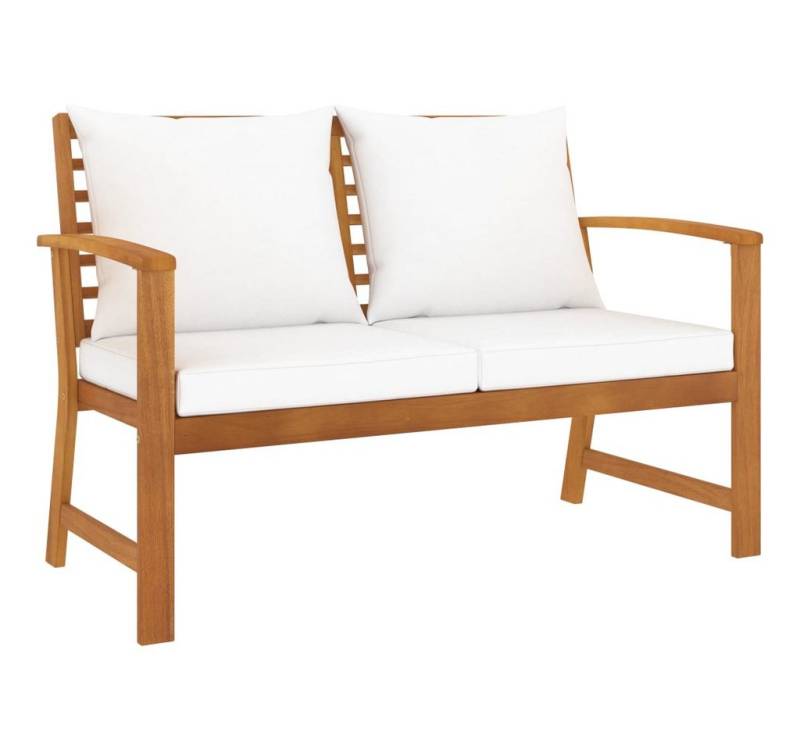 furnicato Gartenbank 120 cm mit Cremeweißen Kissen Massivholz Massivholz (Gartenmöbel-Set, 1-St., 1 x Gartenbank, 2 x Sitzpolster, 2 x Rückenkissen) von furnicato