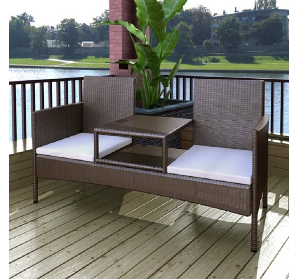 furnicato Gartenbank Gartensofa 2-Sitzer mit Teetisch Poly Rattan Braun von furnicato