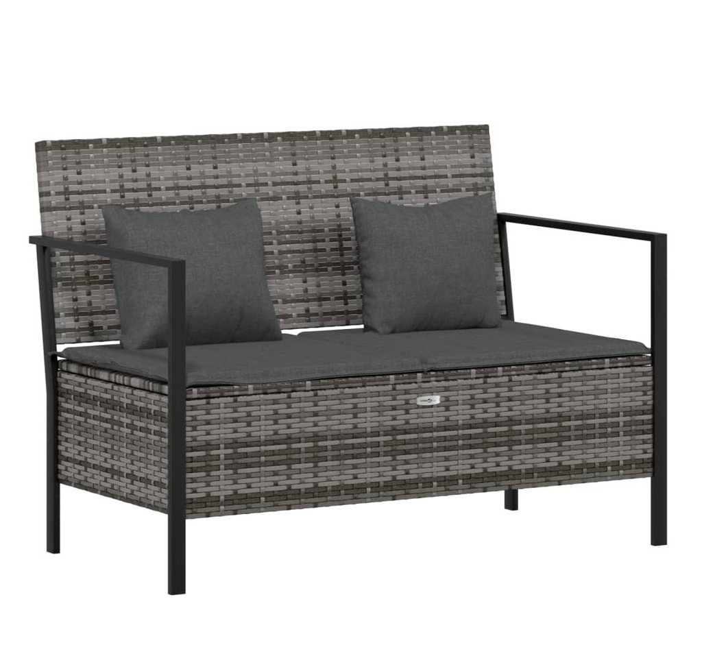 furnicato Gartenbank 2-Sitzer mit Kissen Grau Poly Rattan (1-St., 1x Gartenbank, 1 x Sitzkissen, 2 x Rückenkissen) von furnicato