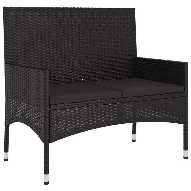 furnicato Gartenbank 2-Sitzer mit Kissen Schwarz Poly Rattan von furnicato