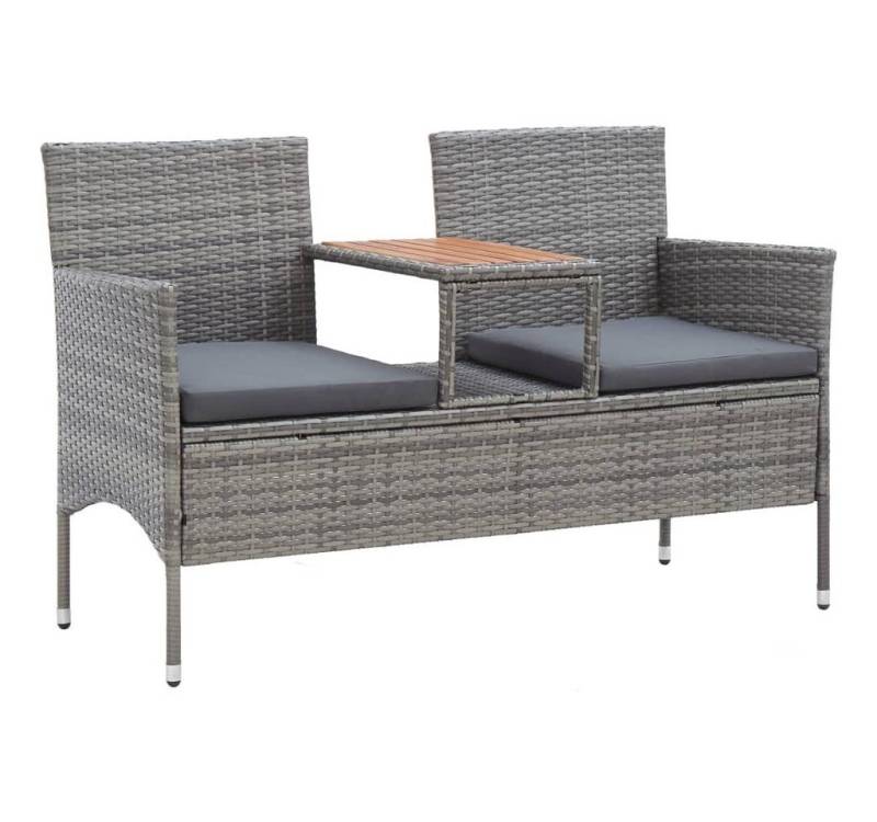 furnicato Gartenbank 2-Sitzer-mit Teetisch 143 cm Poly Rattan Grau (Gartenbank-Set, 1-St., Gartenbank mit Teetisch, dicken abnehmbaren Sitzkissen) von furnicato