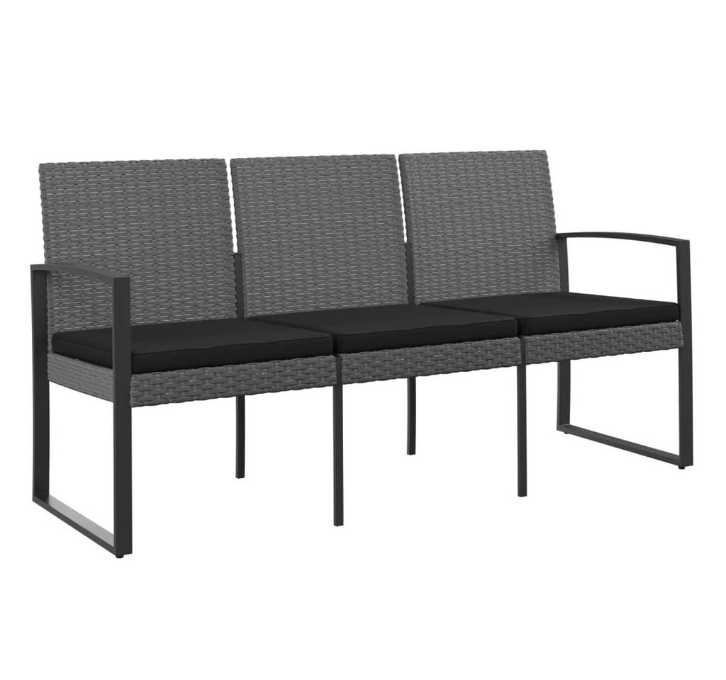 furnicato Gartenbank 3-Sitzer mit Kissen Dunkelgrau PP-Rattan (1-St., 1 x Bank, 3 x Auflage) von furnicato