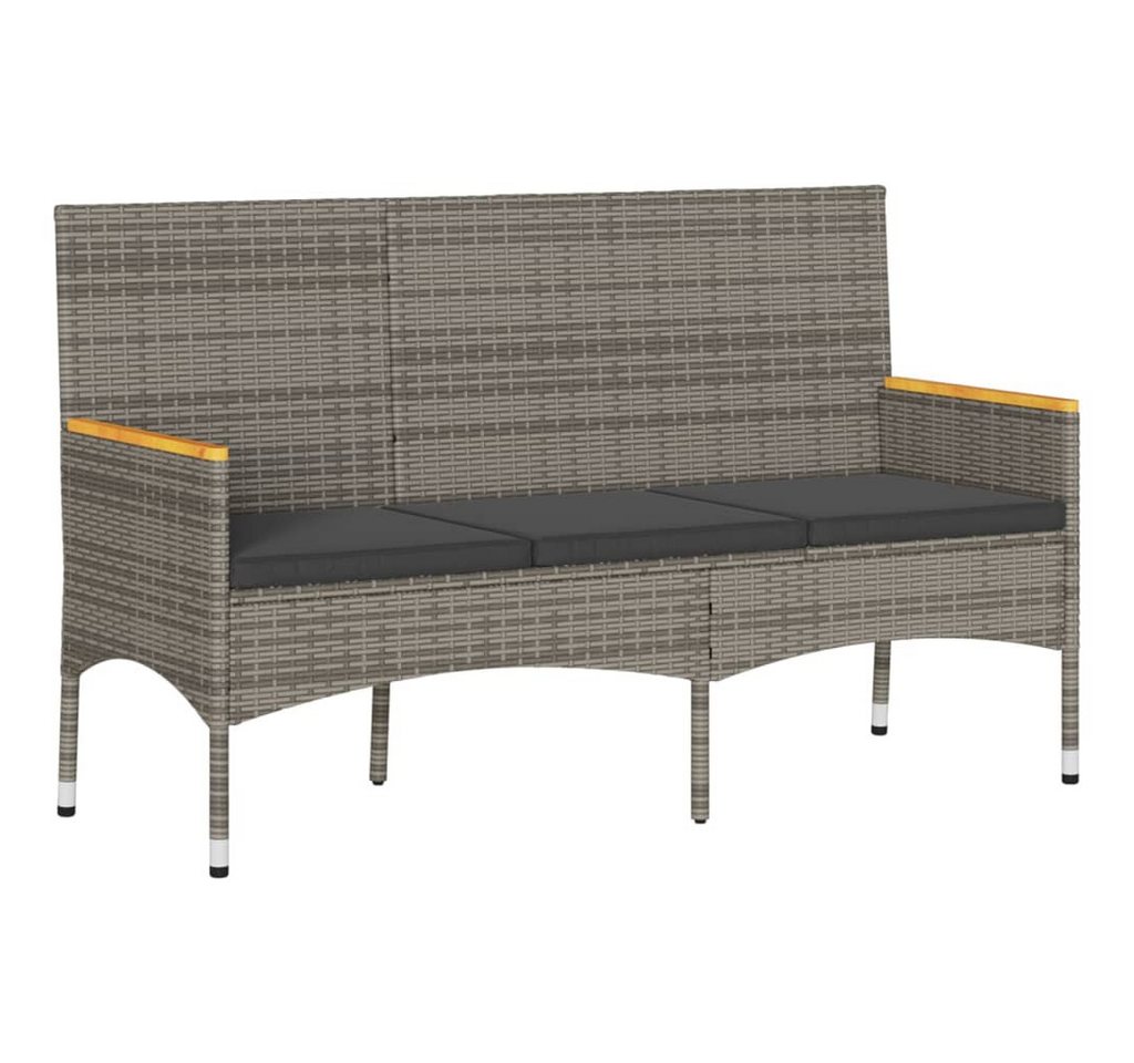 furnicato Gartenbank 3-Sitzer mit Kissen Grau Poly Rattan (1-St., 1 x 3-Sitzer-Bank, 3 x Auflage) von furnicato