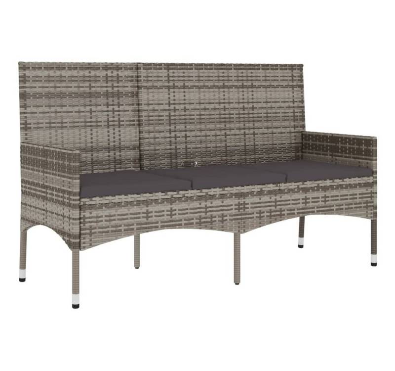 furnicato Gartenbank 3-Sitzer mit Kissen Grau Poly Rattan (Bank, 1-St., 1 x Bank, 3 x Auflage) von furnicato