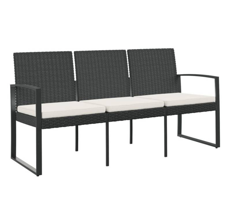 furnicato Gartenbank 3-Sitzer mit Kissen Schwarz PP-Rattan (1-St) von furnicato