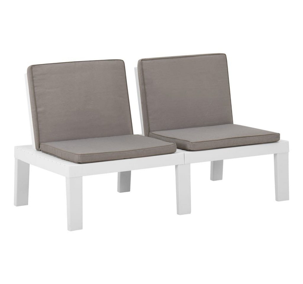 furnicato Gartenbank Garten-Lounge-Bank mit Auflagen Kunststoff Weiß (1-St) von furnicato