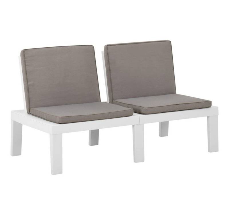 furnicato Gartenbank Garten-Lounge-Bank mit Auflagen Kunststoff Weiß (1-St) von furnicato