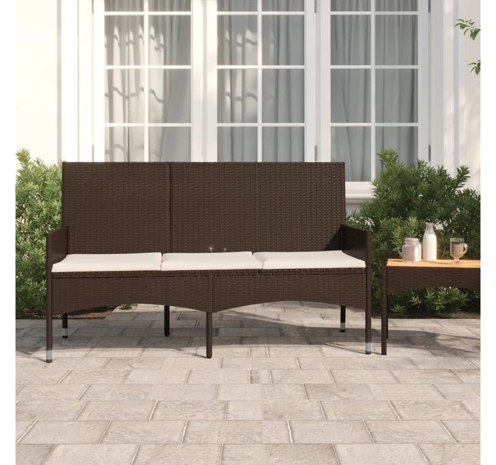 furnicato Gartenbank 3-Sitzer mit Kissen Braun Poly Rattan von furnicato