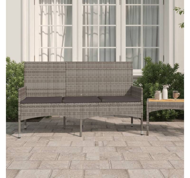 furnicato Gartenbank 3-Sitzer mit Kissen Grau Poly Rattan von furnicato