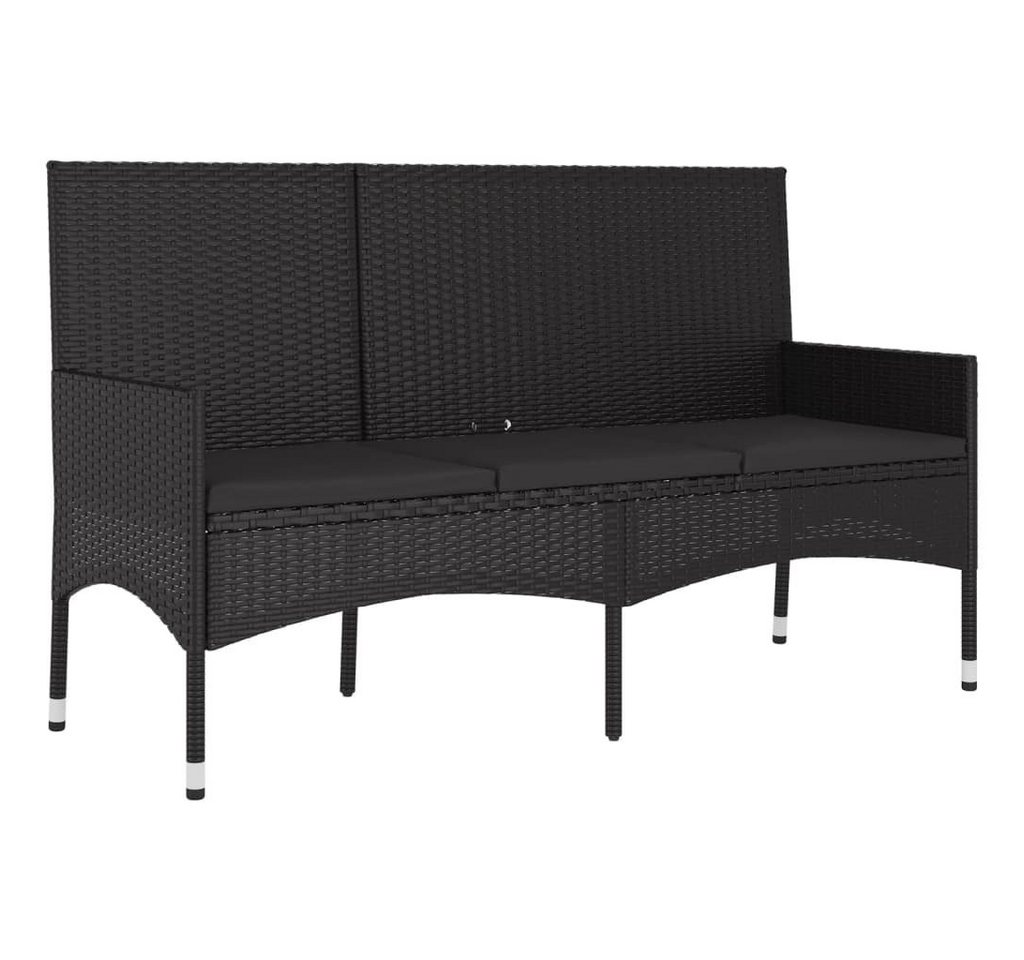 furnicato Gartenbank 3-Sitzer mit Kissen Schwarz Poly Rattan von furnicato