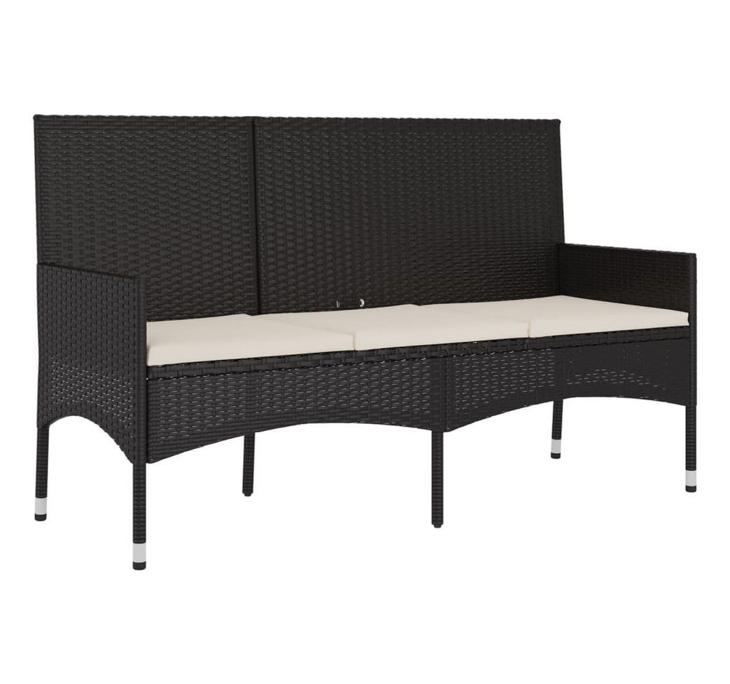 furnicato Gartenbank 3-Sitzer mit Kissen Schwarz Poly Rattan von furnicato